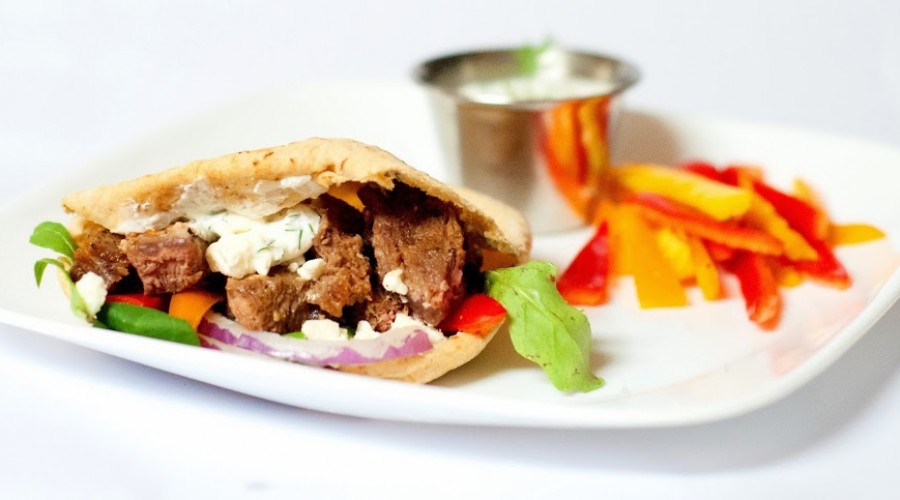 Greek Marinated Steak Gyros with Greek Yogurt Dill Dip