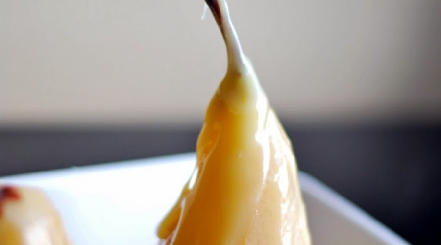 White Chocolate Glazed Poached Pears