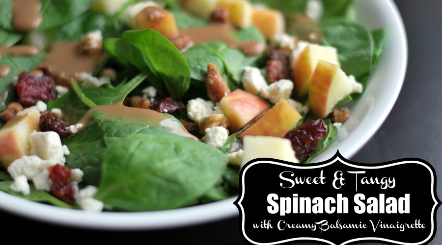 {Sweet & Tangy} Spinach Salad with Creamy Balsamic Vinaigrette