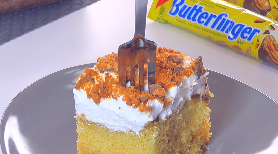 Butterfinger Poke Cake