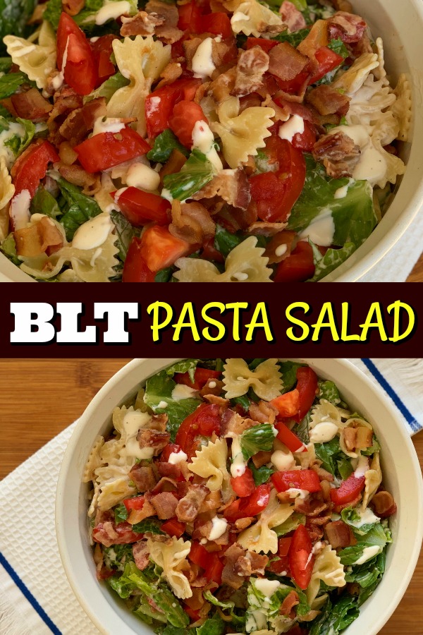 This bacon, lettuce and tomato pasta salad is going to be your NEW FAVORITE pasta salad!  BLT salad comes together in minutes and will be a hit at your summer cookouts and picnics!